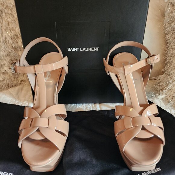 YSL Tribute Platform Sandals Nude Size 7.5 - Picture 4 of 7